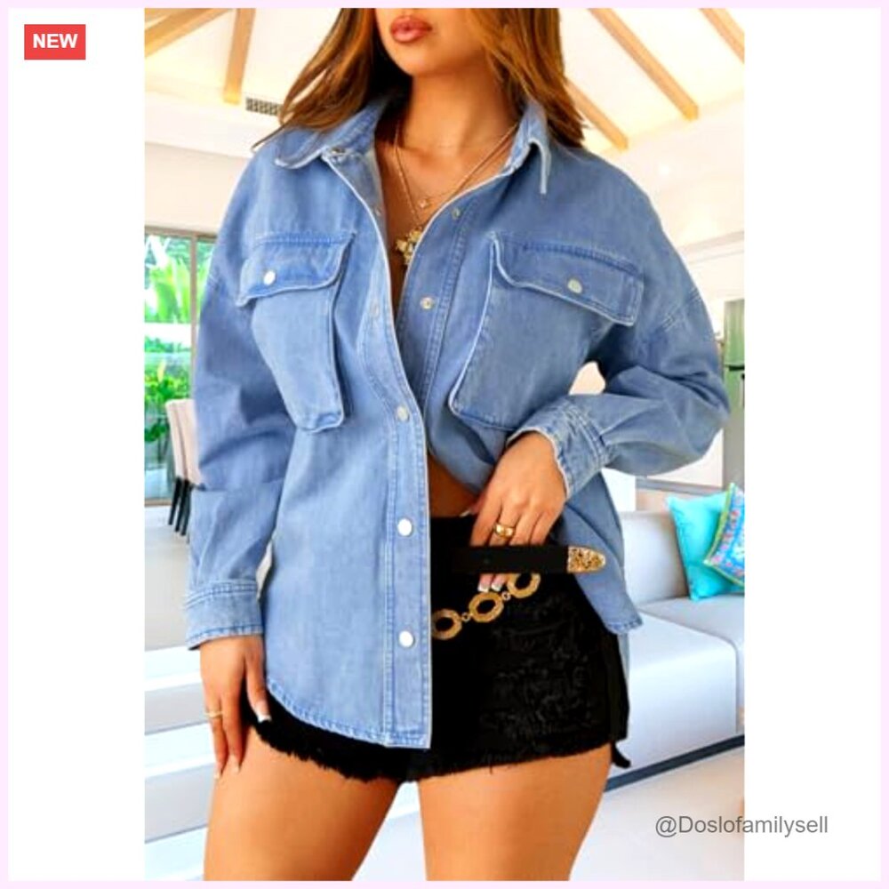 Oversized Denim Shacket, Button Front, Long Sleev… - image 3